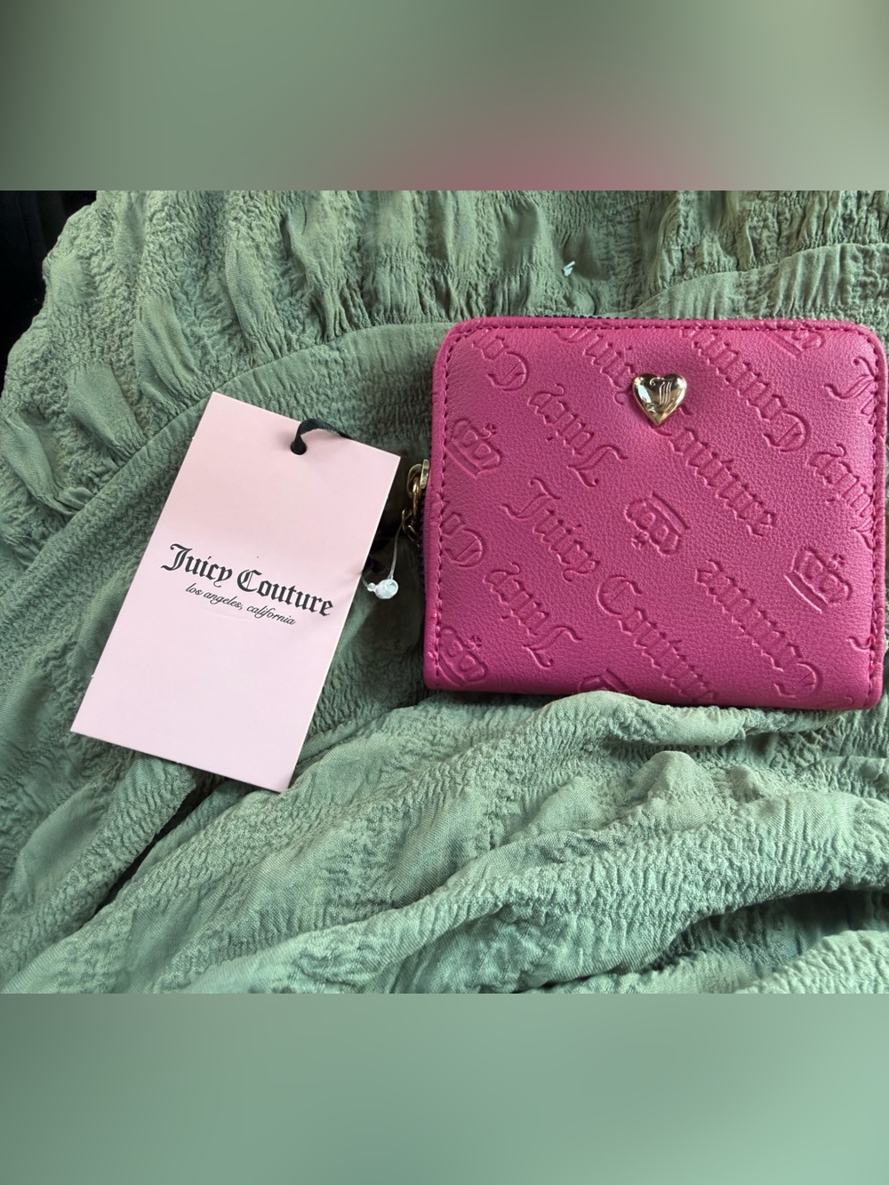 Juicy Couture Hot Pink Embossed Zip-Around Wallet with Gold Heart